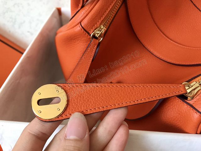Hermes女包 愛馬仕手提包 Lindy包 橙色 金扣 原版togo皮 Hermes單肩包  td1228